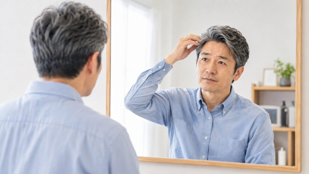 髪型に悩むおじさん