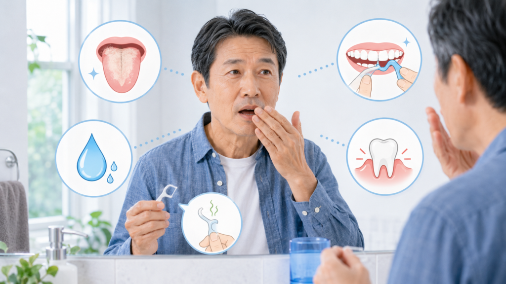 50代男性の口臭が起こる原因と確認方法